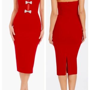 Elegant Red Strapless Dress with Bow Accents